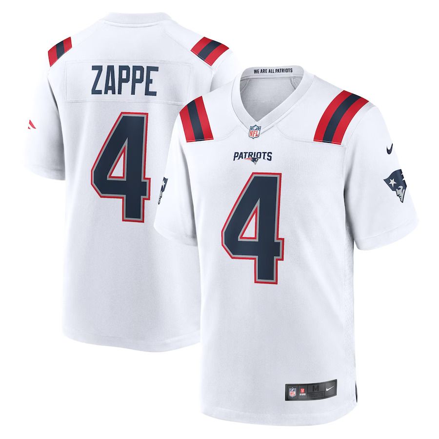 Men New England Patriots 4 Bailey Zappe Nike White Game Player NFL Jersey
